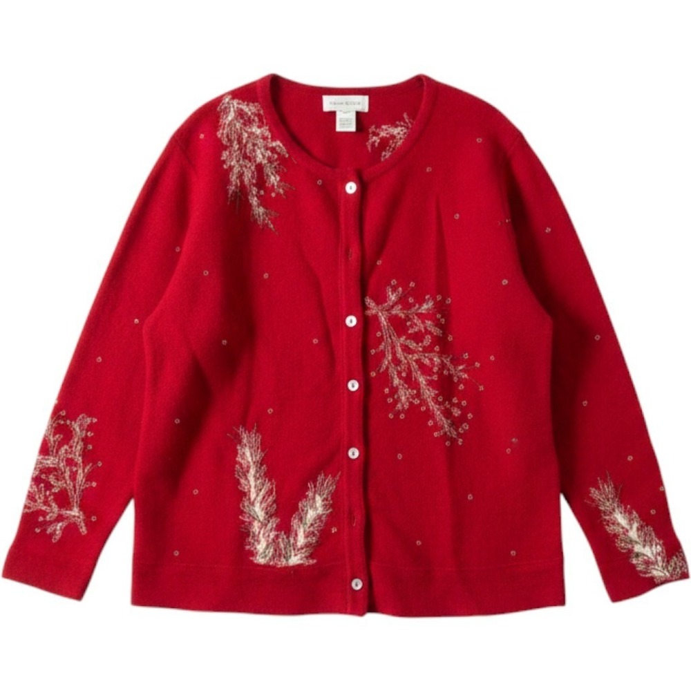 Susan Bristol Red Hand Embroidered Beaded Cardigan Sweater Womens 3W (24)Plus
